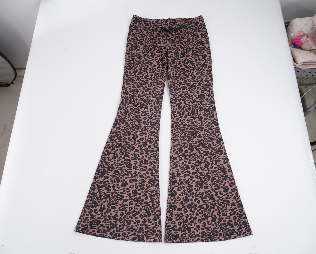 Damen Leoparden-Print Schlaghose mit Kordelzug und Komfortbund Drune