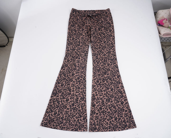 Damen Leoparden-Print Schlaghose mit Kordelzug und Komfortbund Drune