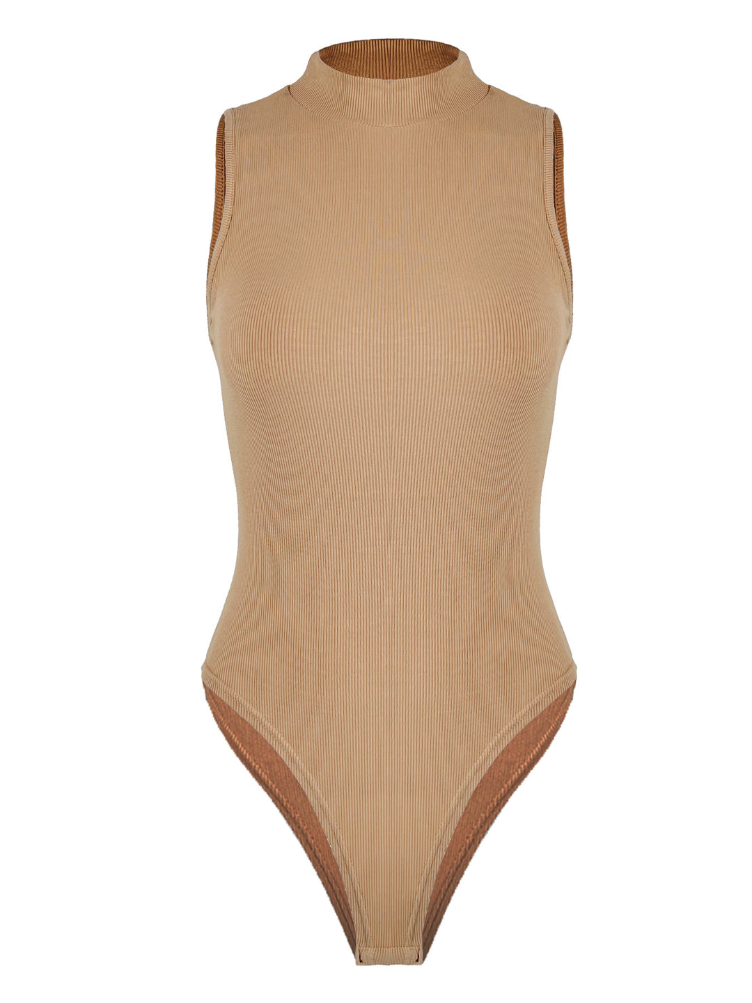Damen Hochwertiger ärmelloser Body mit hohem Kragen und Ripp-Design Drune