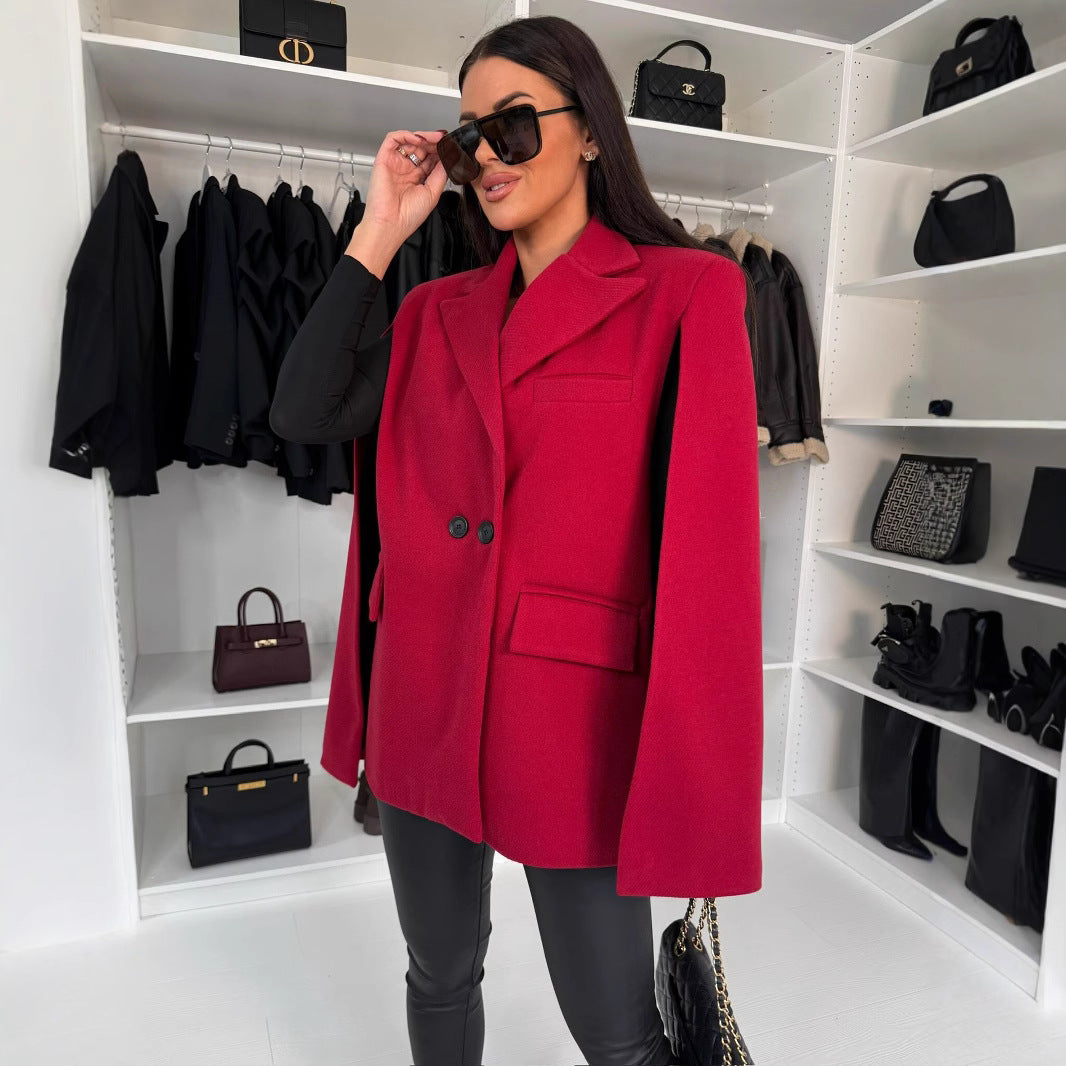 Damen modischer Cape-Blazer mit doppelter Knopfleiste Drune