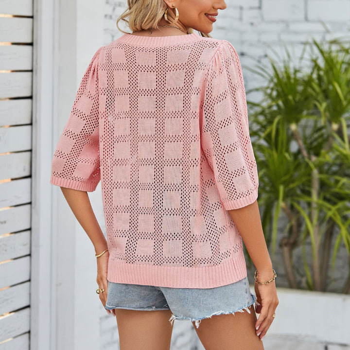 Damen luftiges Strickoberteil mit weitem Schnitt und modernen Lochmuster Drune