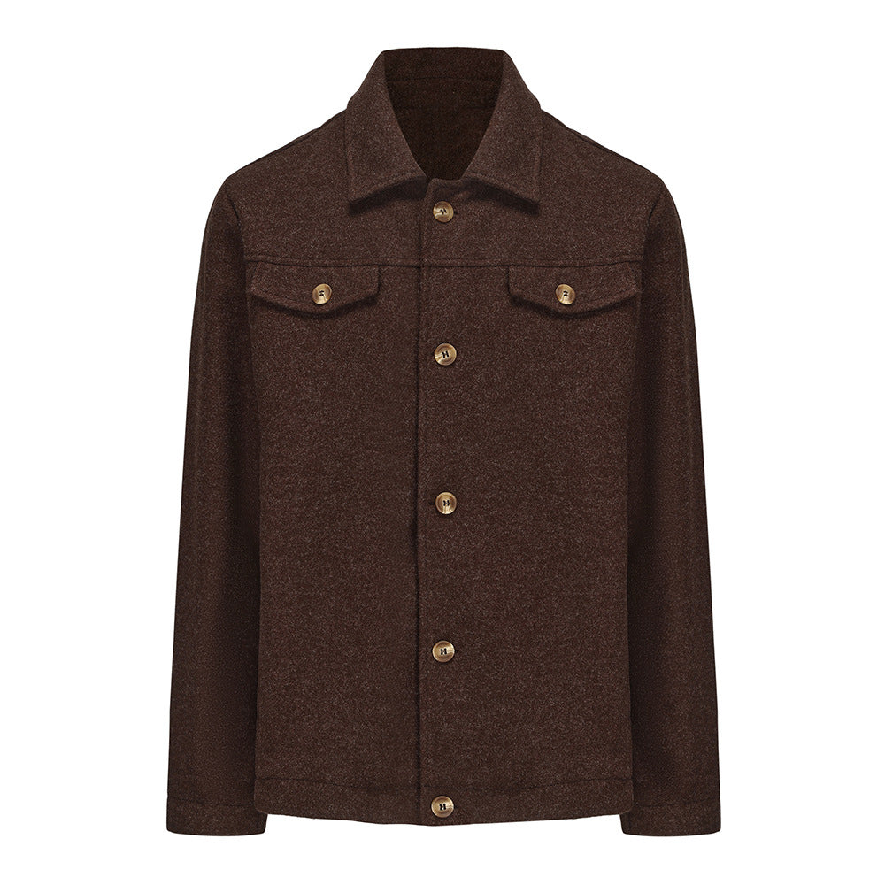 Herren Bouclé-Workerjacke mit Brusttaschen und Aufgesetzten Knöpfen Drune