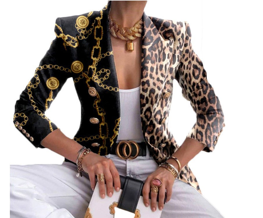 Damen Taillierter Doppelreihiger Blazer mit markanter Schulter, Goldknöpfen und Glitzer-Ombré Drune