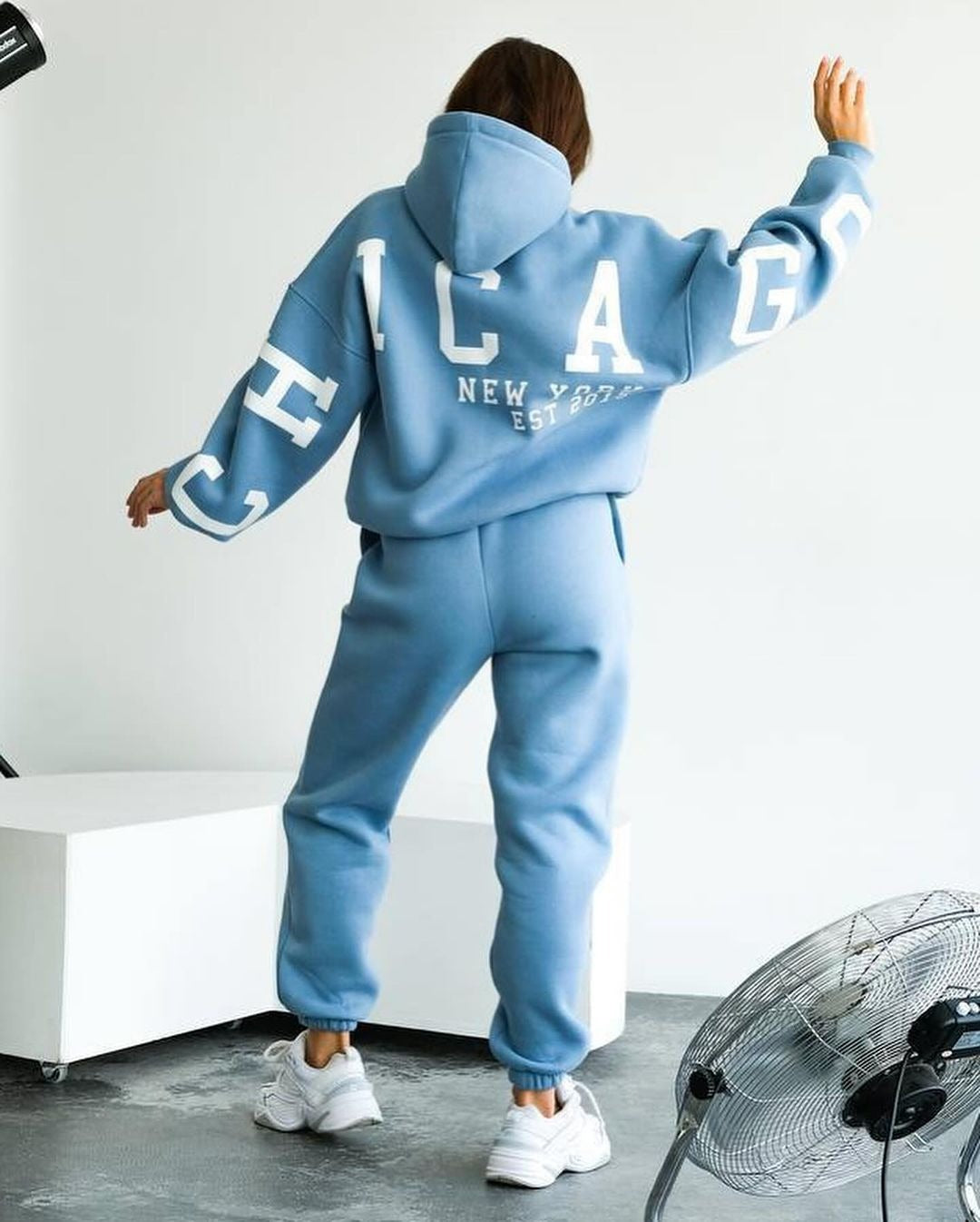 Damen Oversized Kapuzenpullover mit großflächigem Blockprint Drune