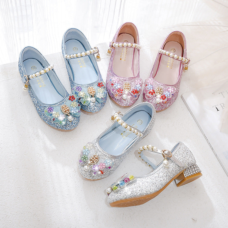 Mädchen Glitzernde Ballerinas mit Blumenapplikationen Drune