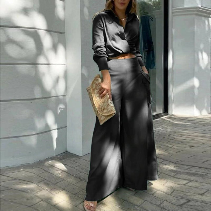 Damen Weite Palazzo-Hose mit extra weitem Bein, hoher Taille und Eingrifftaschen Drune