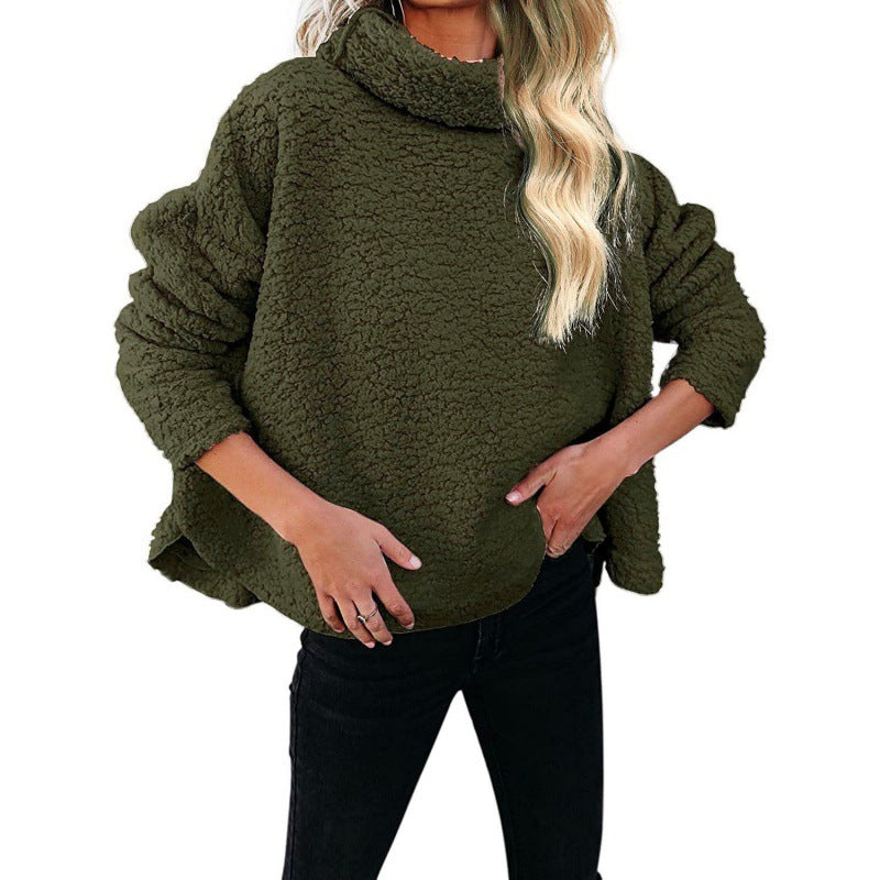 Damen Oversize-Sherpa-Pullover mit hohem Rollkragen, verlängertem Rückensaum und lässiger Silhouette Drune