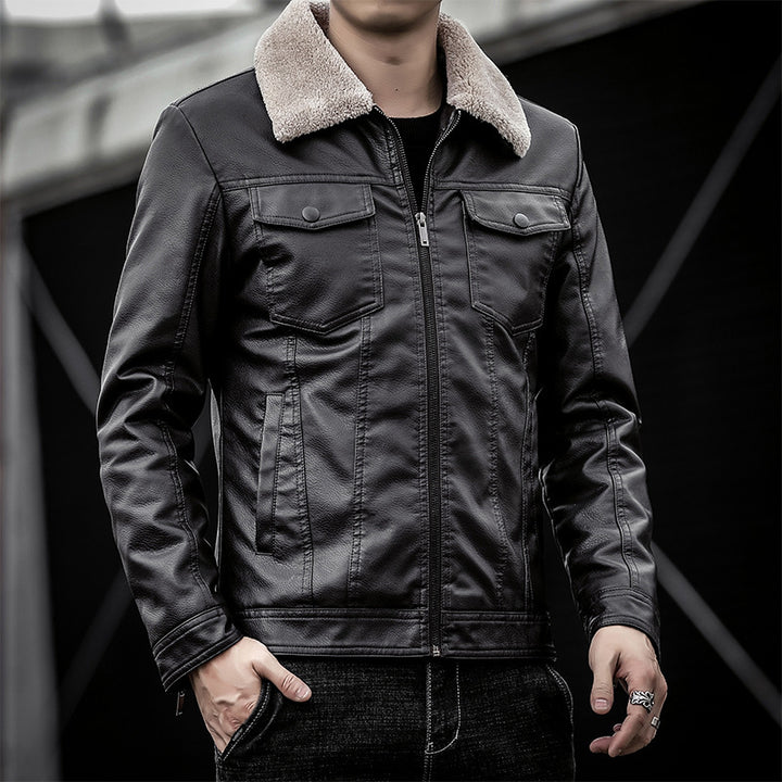 Herren Pilotenblouson aus Lederoptik mit Teddykragen und Utility‑Details Drune