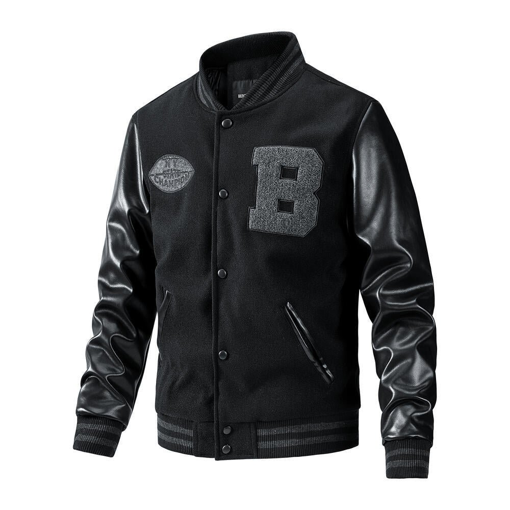 Herren stylische Collegejacke mit Lederärmeln Drune