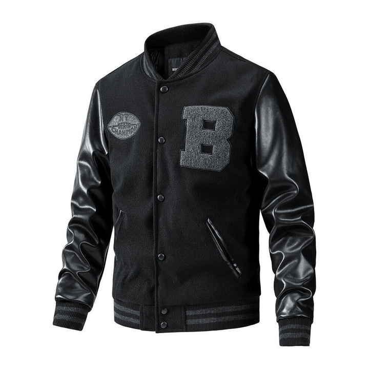 Herren stylische Collegejacke mit Lederärmeln Drune