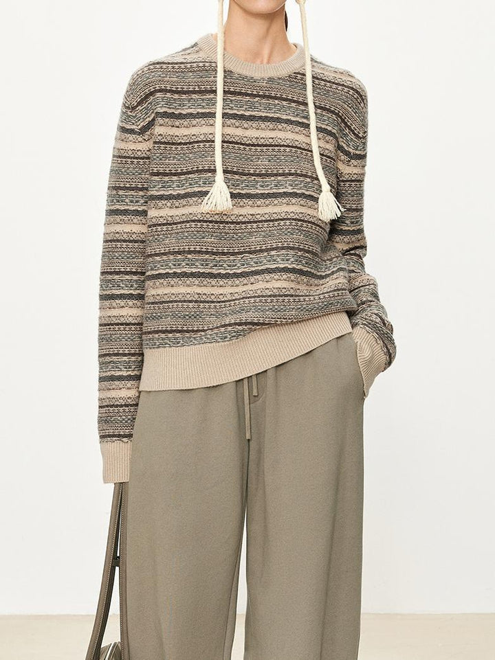 Damen modischer Strickpullover mit französischen Gürtel-Details Drune