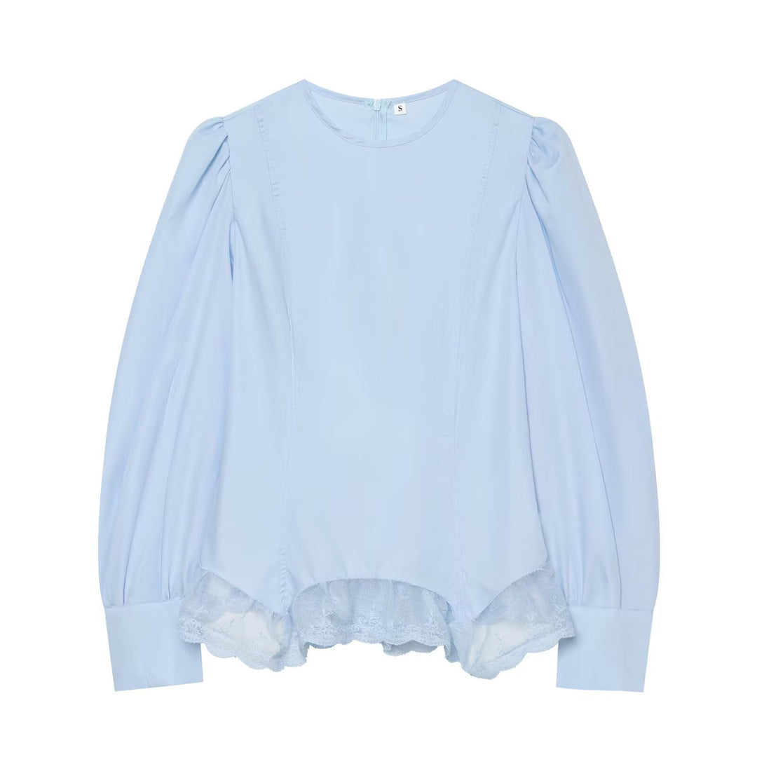 Damen Romantische Bluse mit Puffärmeln und Spitzenbesatz Drune