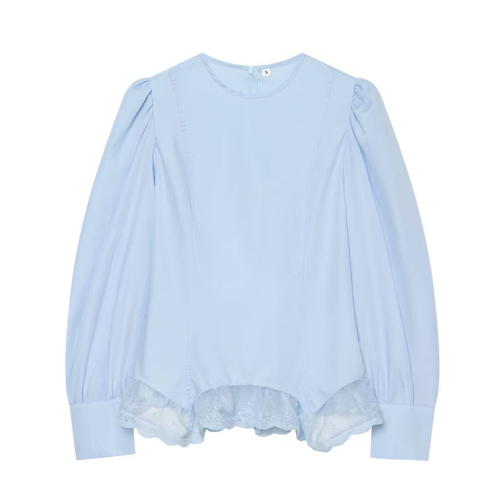 Damen Romantische Bluse mit Puffärmeln und Spitzenbesatz Drune