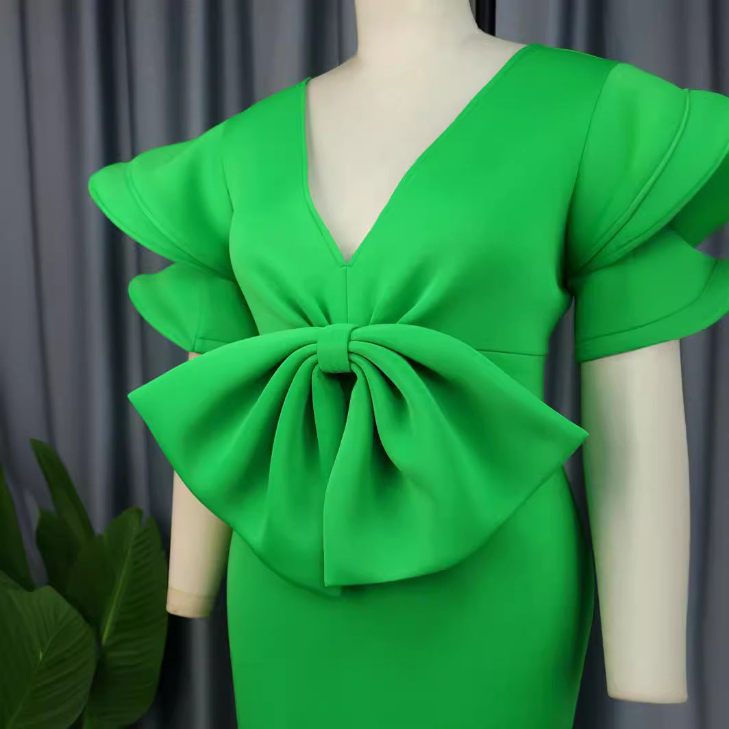 Damen Figurbetontes Kleid mit Voluminösem Schleifen-Detail Drune