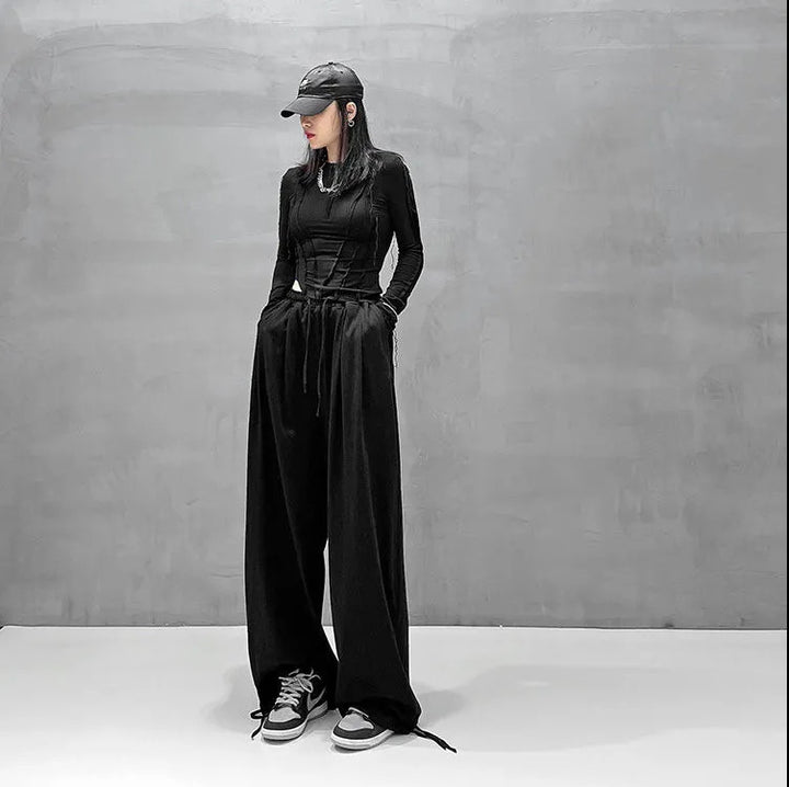 Damen nan weite hochgeschnittene Lounge-Hose aus weichem Jersey mit Tunnelzug und Seitentaschen Drune