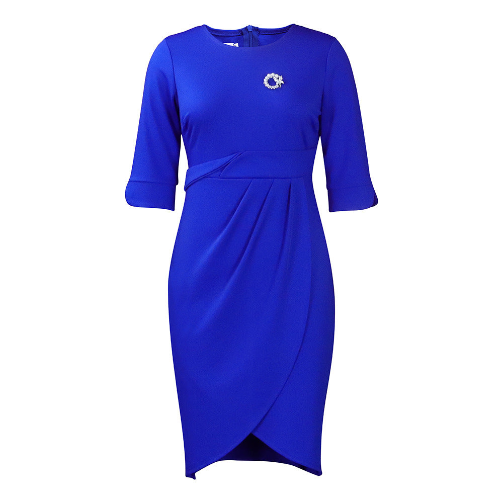 Damen Wickelkleid mit eleganter Drapierung und schickem Broschenakzent Drune