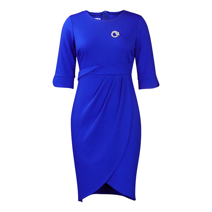 Damen Wickelkleid mit eleganter Drapierung und schickem Broschenakzent Drune