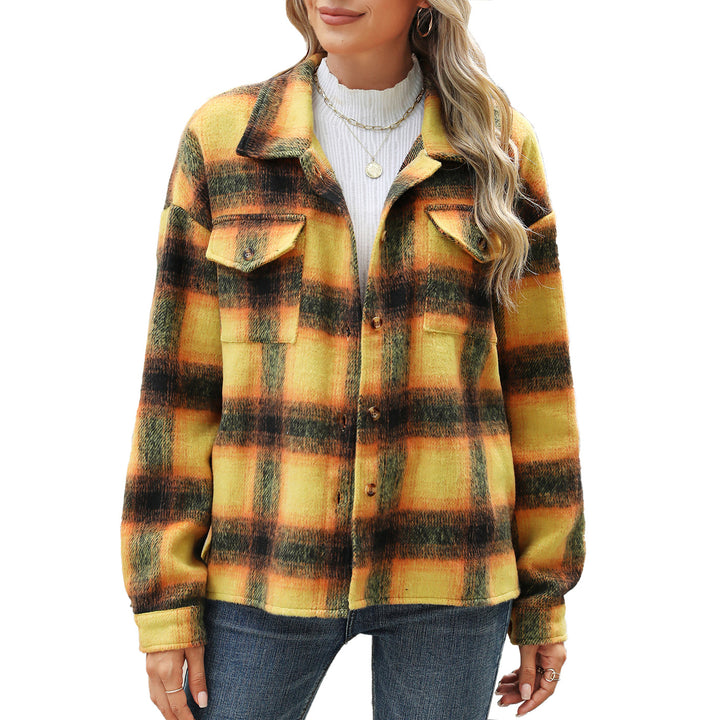 Damen Karierter Flanell Overshirt mit Brusttaschen und lässigem Schnitt Drune
