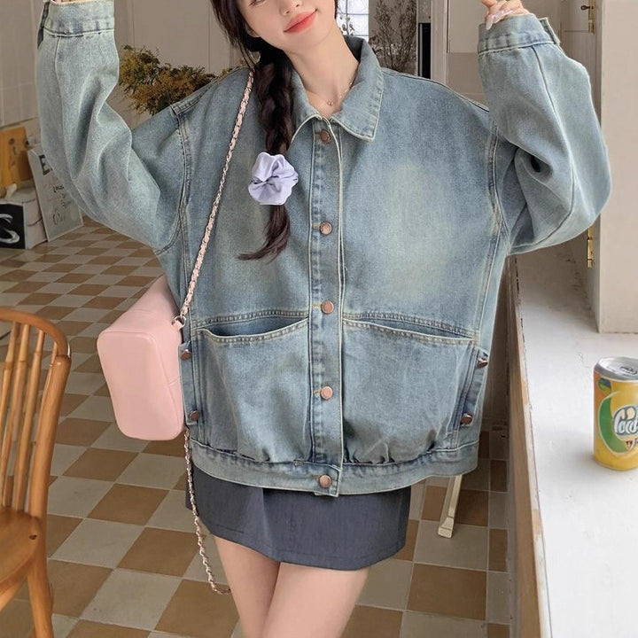 Damen lässige Oversized-Jeansjacke Drune