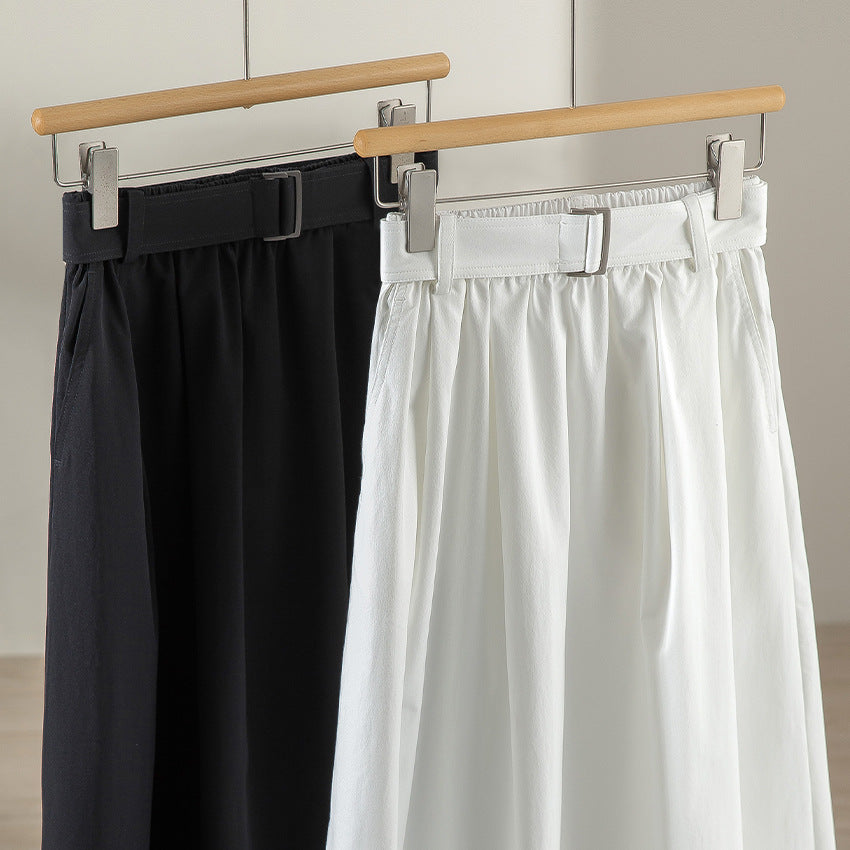 Damen Midilanger A-Linien-Rock mit hoher Taille, Faltenwurf und Taillengürtel Drune