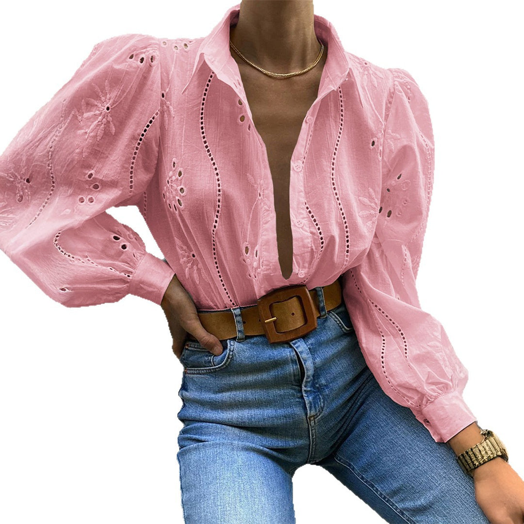 Damen Transparente Bluse mit Stickereien und Rüschendetails Drune