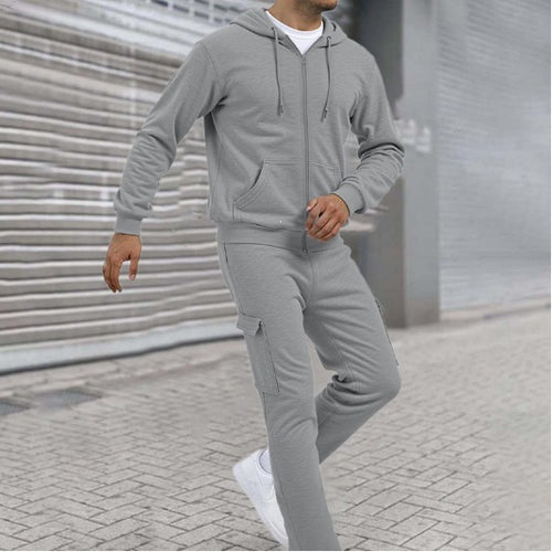 Herren nan athletischer Zip-Sweatset mit Cargo-Jogginghose, ergonomischen Nähten und gerippten Bündchen Drune