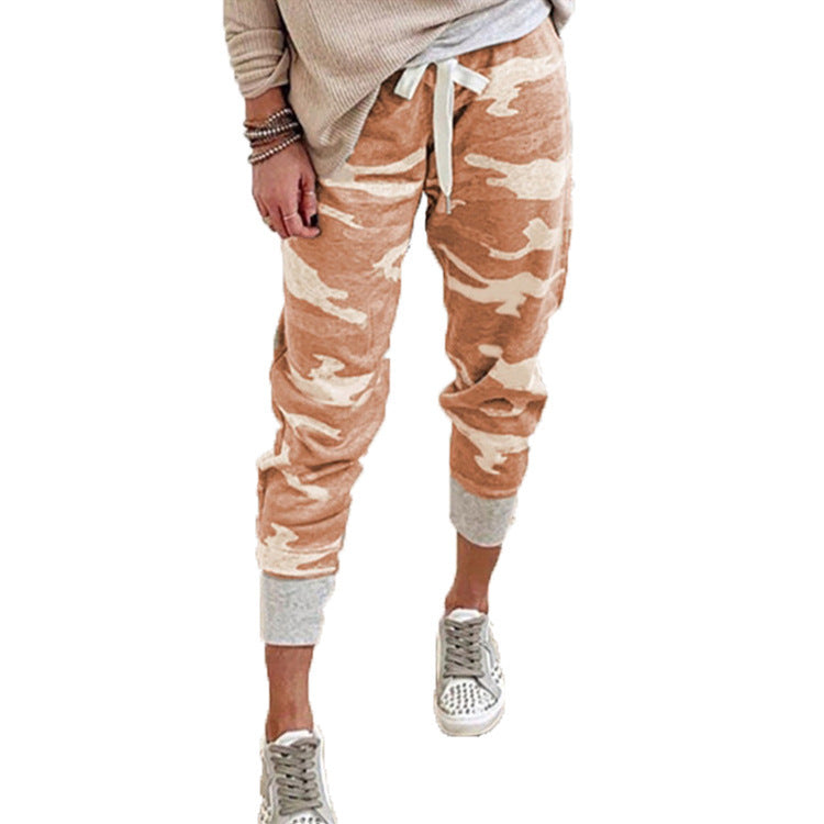 Damen Kordelzug-Jogpant im Camouflage-Look mit schmalem Fußbündchen Drune
