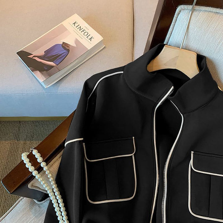 Damen Modische Cropped-Jacke mit Taschen Drune