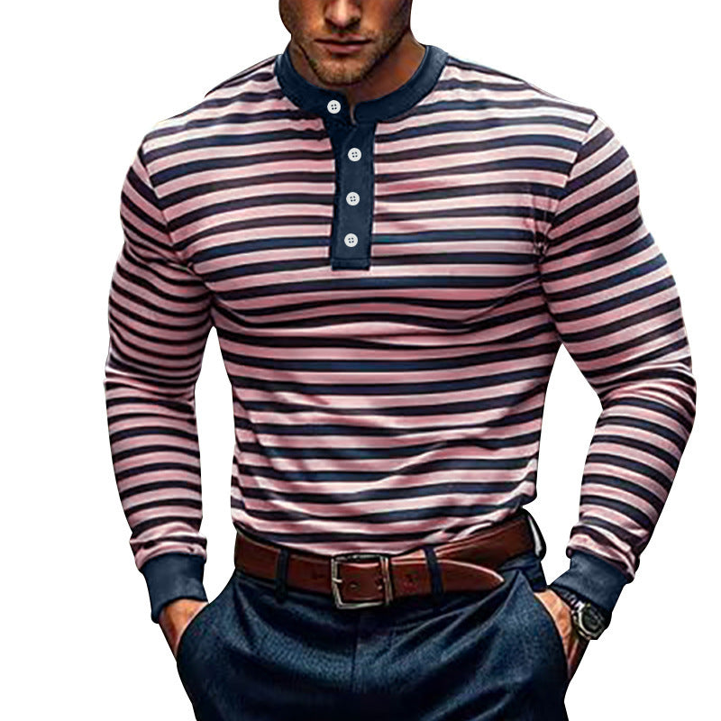 Herren Langarm-Henley-Shirt mit modischem Streifenmuster und hochwertiger Baumwollqualität Drune