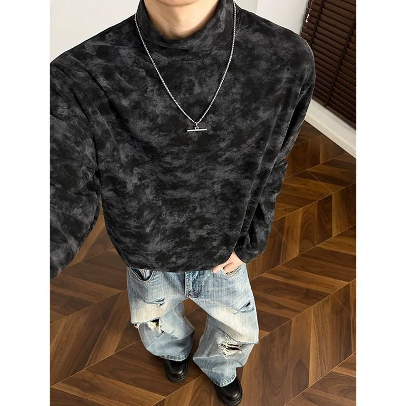 Herren Lockeres Stehkragen-Sweatshirt mit dezentem Marmorprint Drune