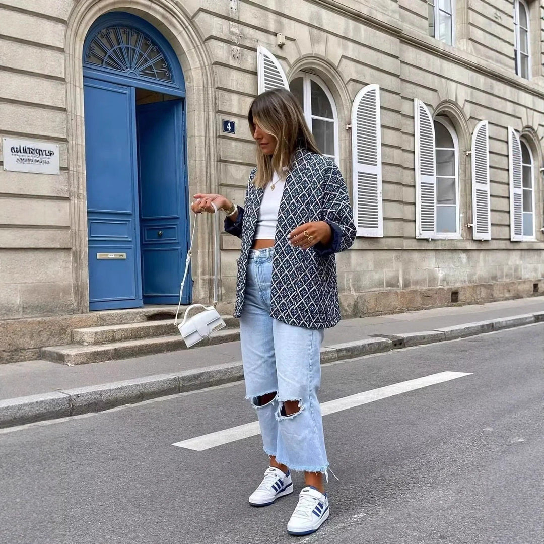 Damen lässige gestreifte Jacke mit elegantem Muster Drune