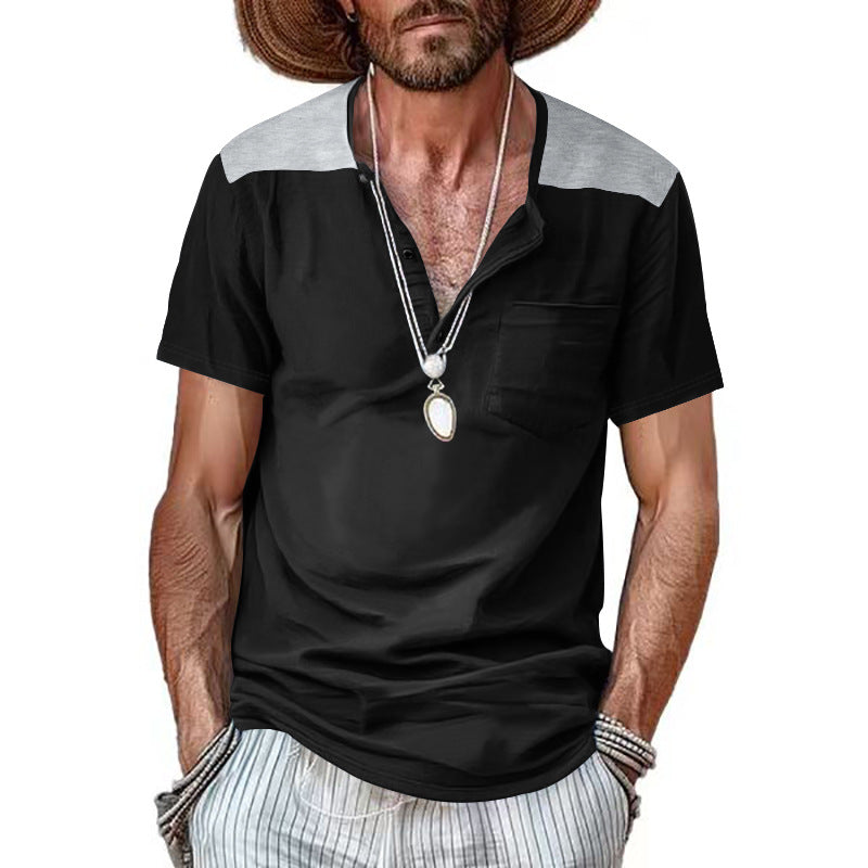 Herren nan Kurzarm-Henleyshirt aus weicher Baumwollmischung mit Brusttasche und Schulterblende Drune