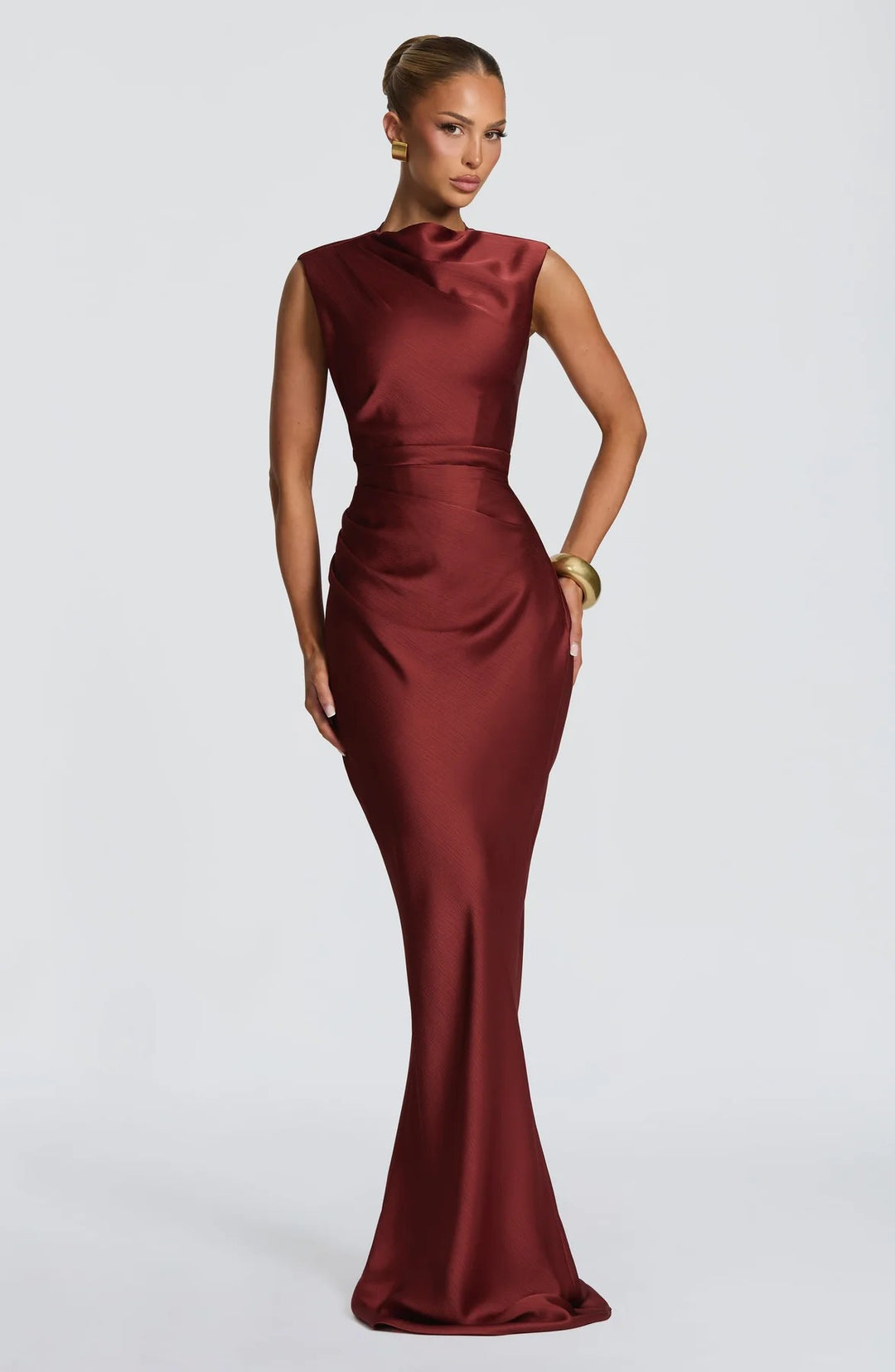 Damen Elegantes Maxikleid mit asymmetrischem Ausschnitt und raffinierten Drapierungen Drune