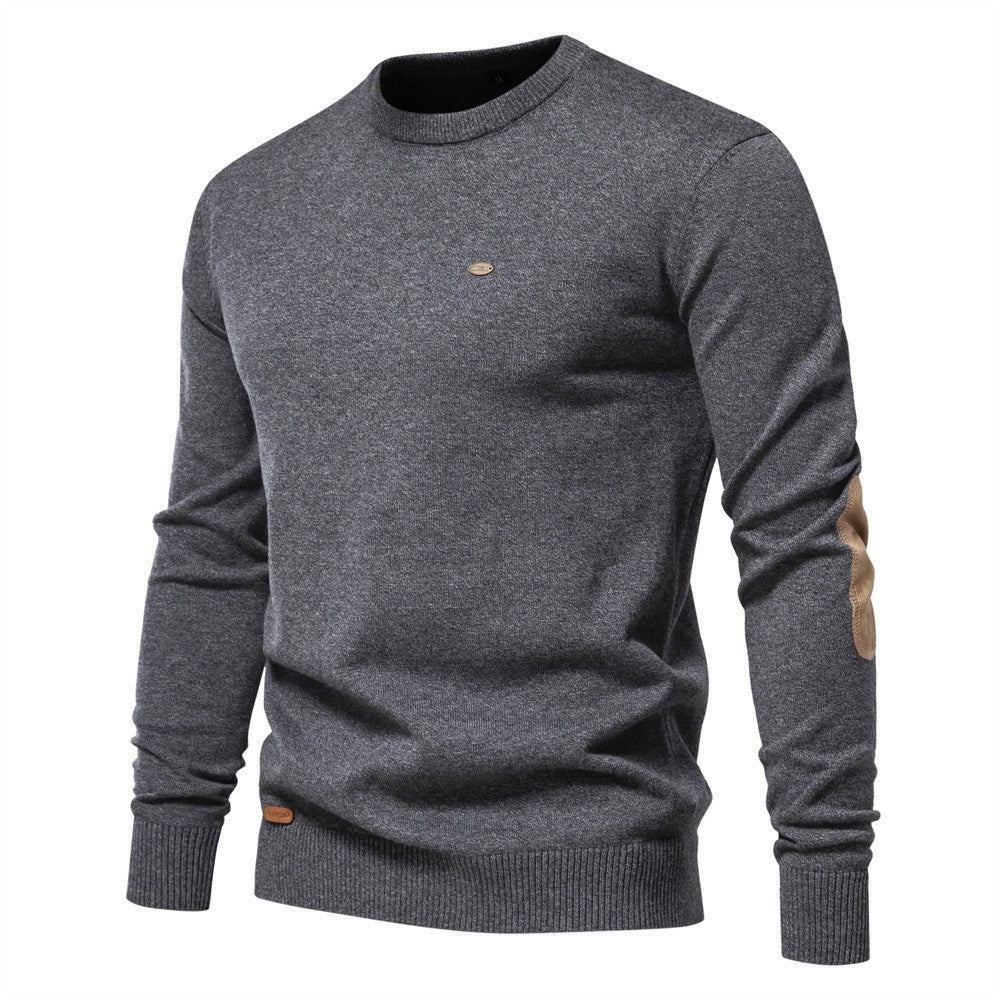 Herren Rundhals Pullover aus feiner Baumwolle mit eleganten Ellbogenpatches Drune