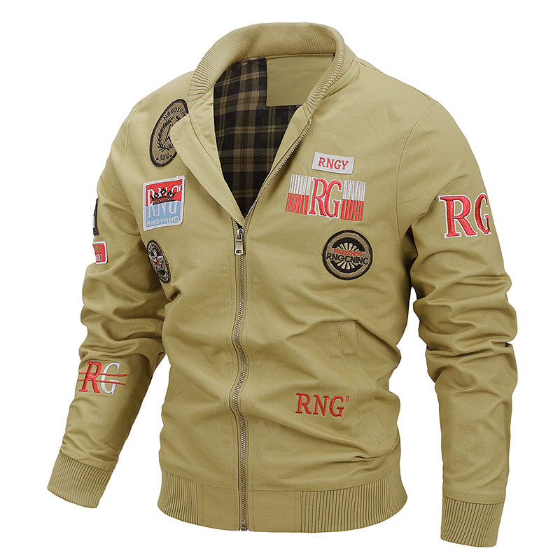 Herren Kanvas‑Bomberjacke mit Vintage‑Patchdetails und gerippten Bündchen Drune