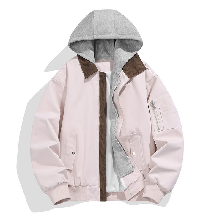 Herren lässige Freizeit-Bomberjacke mit innenliegendem Kapuzenlayer und Cord-Stehkragen Drune