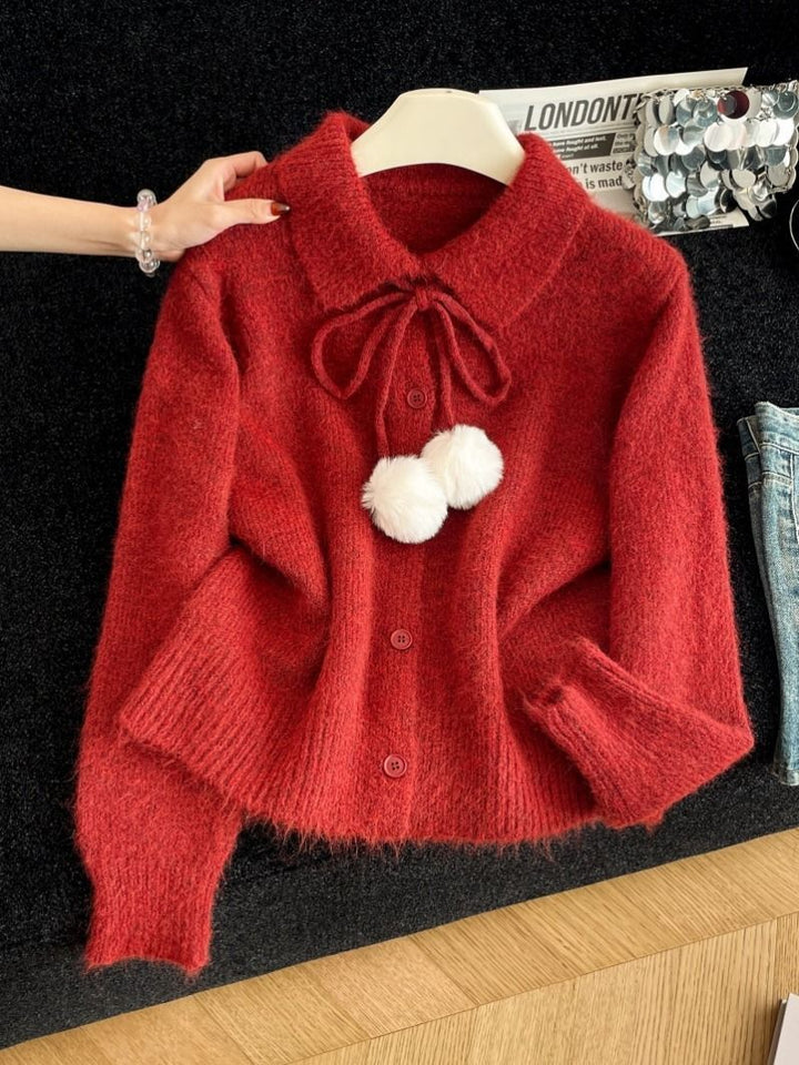 Damen verspielte Strickjacke mit großem Kragen Drune