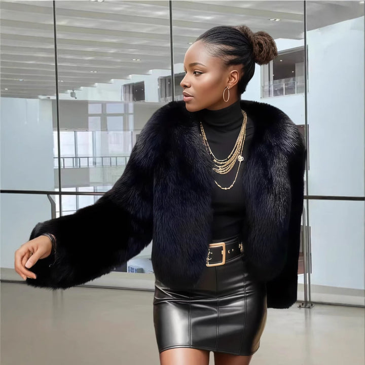 Damen Fleece Kunstpelzmantel Drune