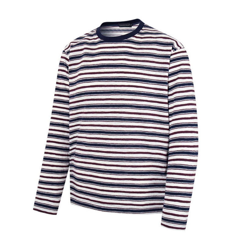 Herren Gestreiftes Langarmshirt aus Baumwollmischung mit Rundhalsausschnitt und feiner Struktur Drune