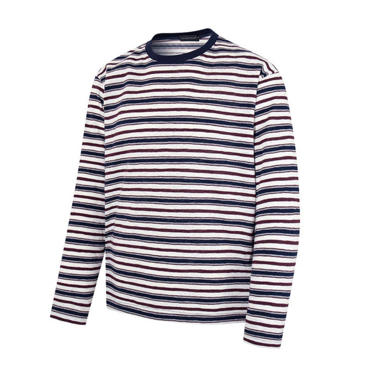 Herren Gestreiftes Langarmshirt aus Baumwollmischung mit Rundhalsausschnitt und feiner Struktur Drune