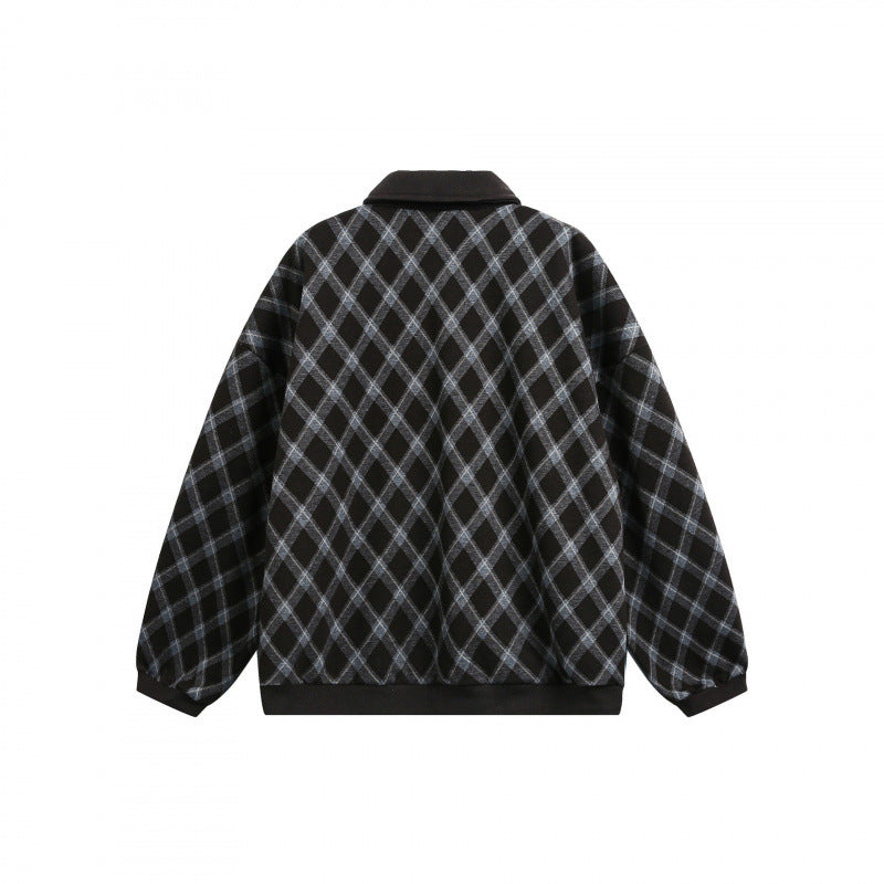 Unisex Oversize Polo-Halbzip-Pullover mit Argyle-Struktur Drune