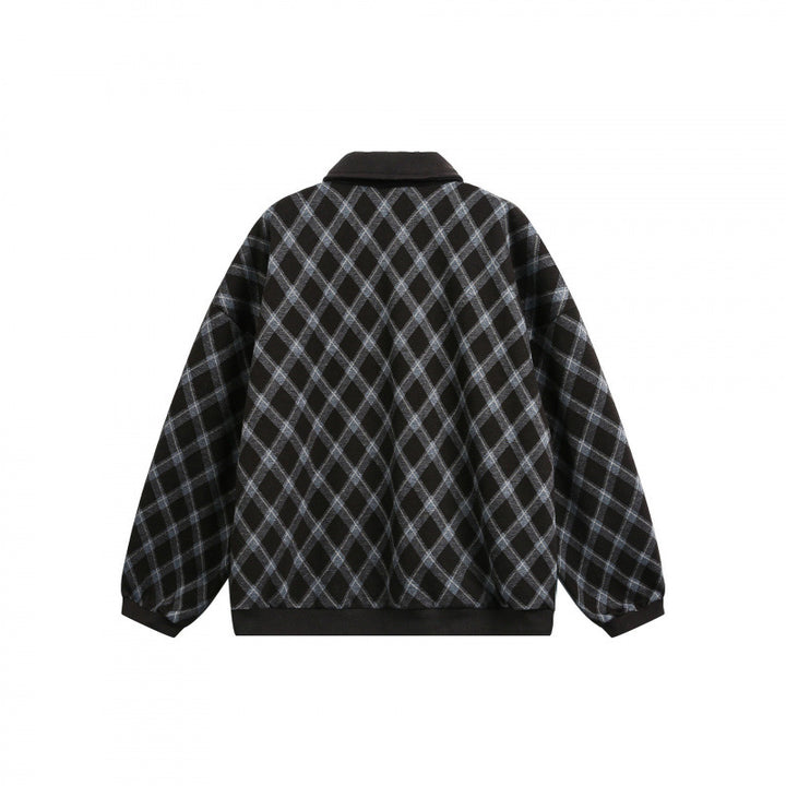 Unisex Oversize Polo-Halbzip-Pullover mit Argyle-Struktur Drune