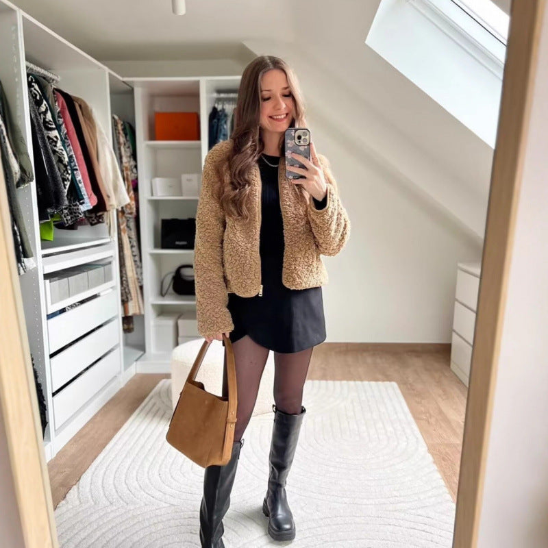 Damen Teddyjacke mit Reißverschluss und seitlichen Eingrifftaschen Drune