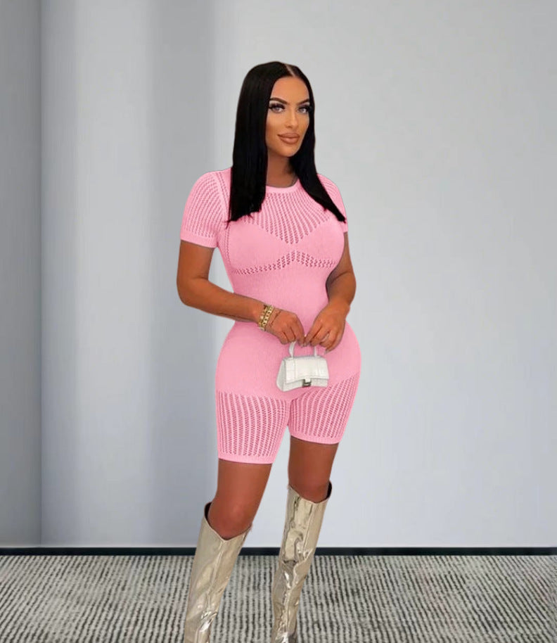 Damen Strickoverall mit dekorativem Muster und kurzen Ärmeln Drune