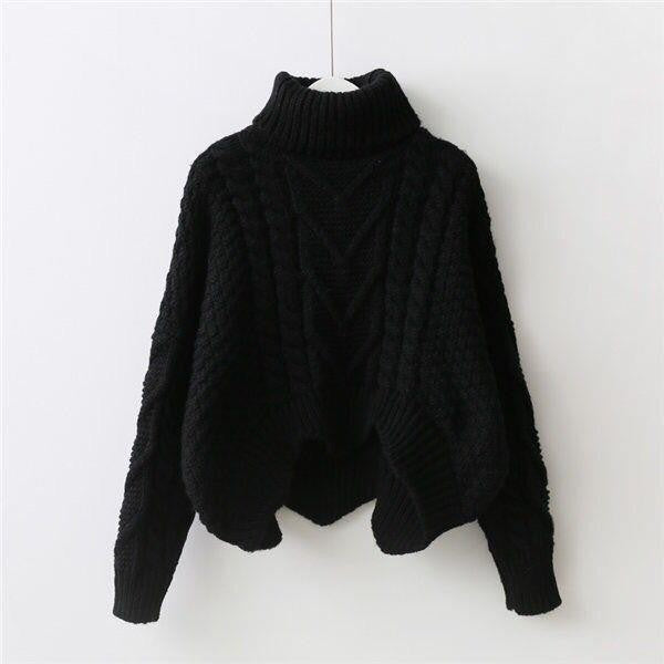 Damen Grobstrickpullover mit hochgeschlossenem Kragen und Zopfmuster Drune