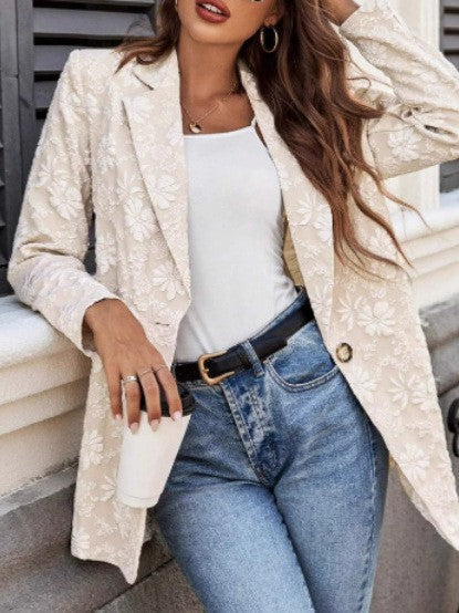 Damen Elegante Blazerjacke mit floralem Stickdesign Drune