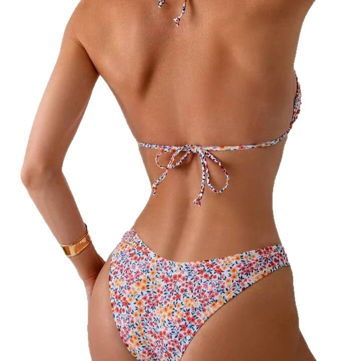 Damen Triangel-Bikini mit floralem Muster und verstellbaren Trägern Drune