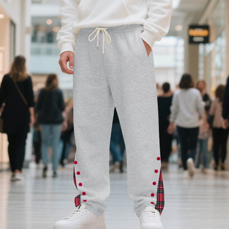 Herren Relaxed-Fit Jogginghose mit Karo-Seitenpasse, Druckknopfleiste & Kordelzug Drune