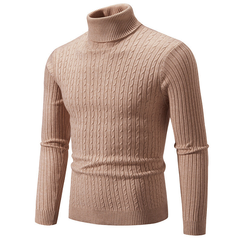 Herren nan Rollkragenpullover mit Zopfstrick und schlanker Passform Drune
