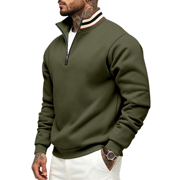 Herren Sweatshirt mit Halbreißverschluss und gestreiftem Stehkragen Drune
